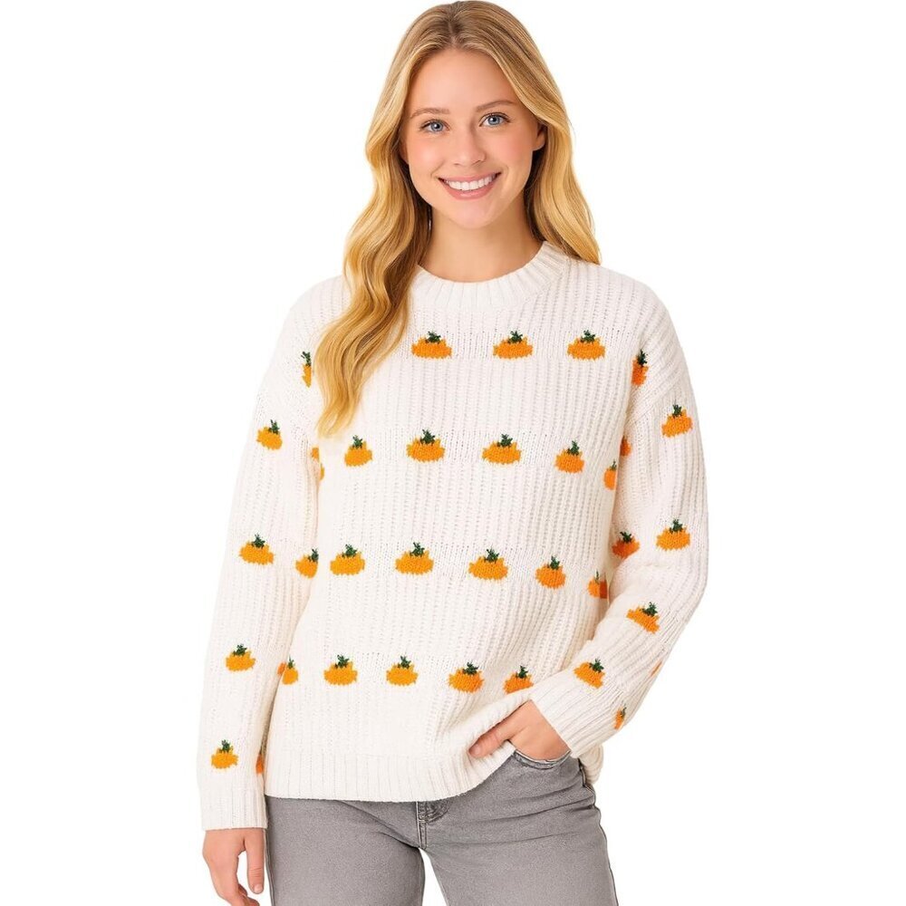 Women's Pumpkin Sweater Autumn Halloween Cozy Knit Fall Casual Wear